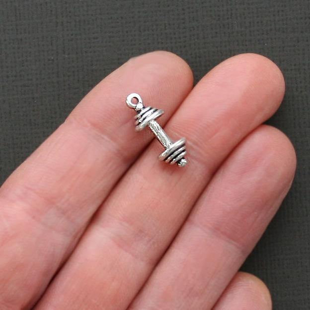5 Barbell Antique Silver Tone Charms 3D - SC1794