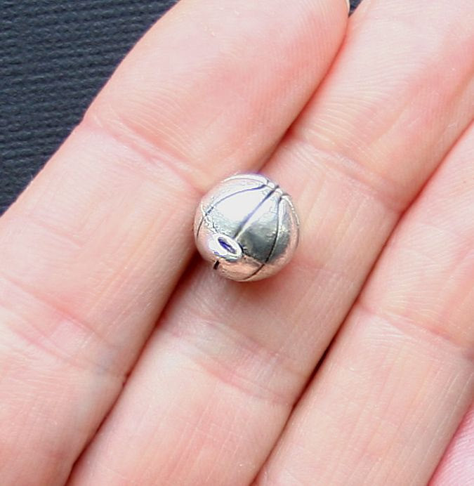 5 Basketball Antique Silver Tone Charms 3D - SC3092