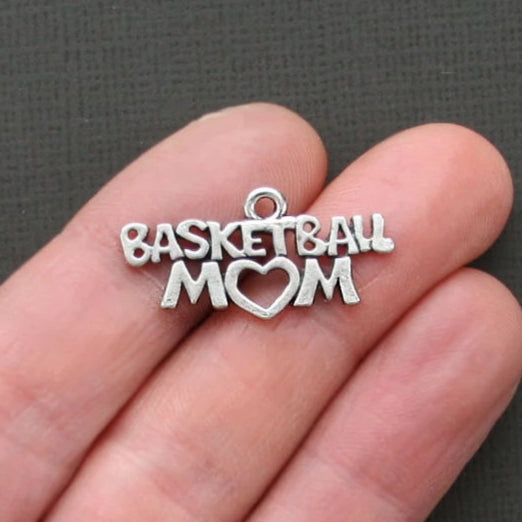 5 Basketball Mom Antique Silver Tone Charms - SC1789