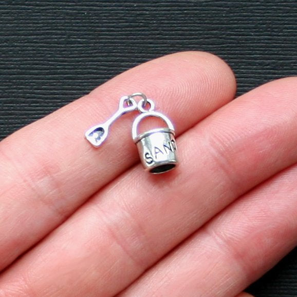 5 Beach Pail Antique Silver Tone Charms 3D - SC1927