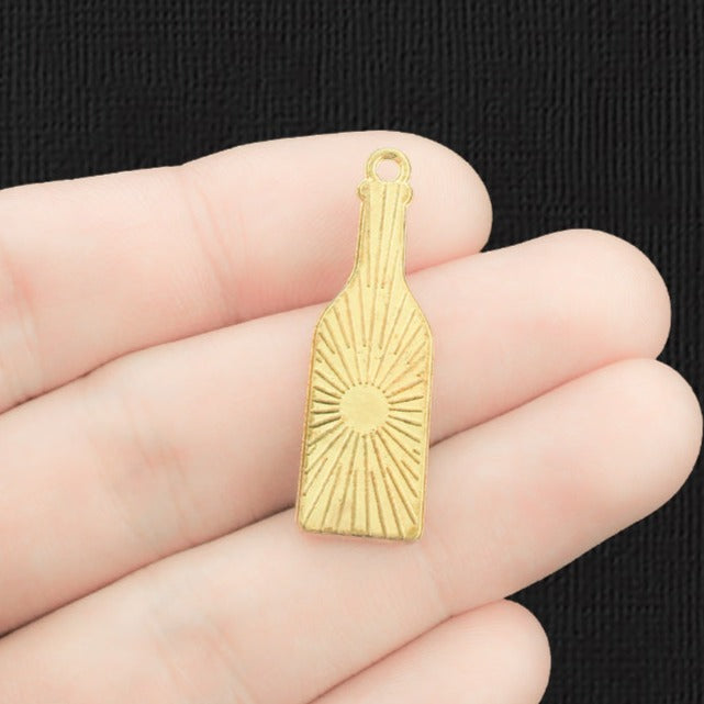 5 Beer Bottle Gold Tone Enamel Charms - E1449