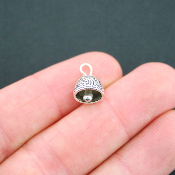 5 breloques ton argent antique cloche 3D - SC4712