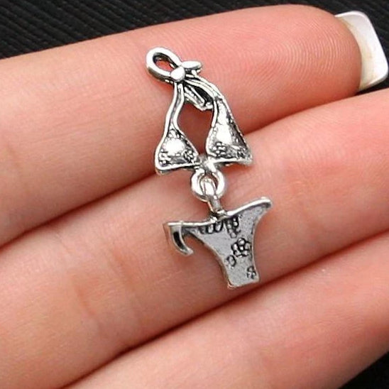 5 Bikini Antique Silver Tone Charms - SC903