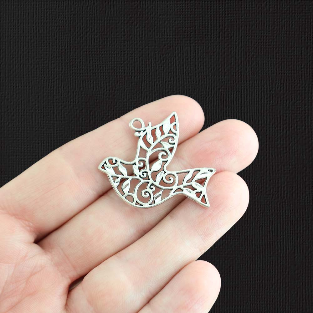 5 Bird Antique Silver Tone Charms 2 Sided - SC602