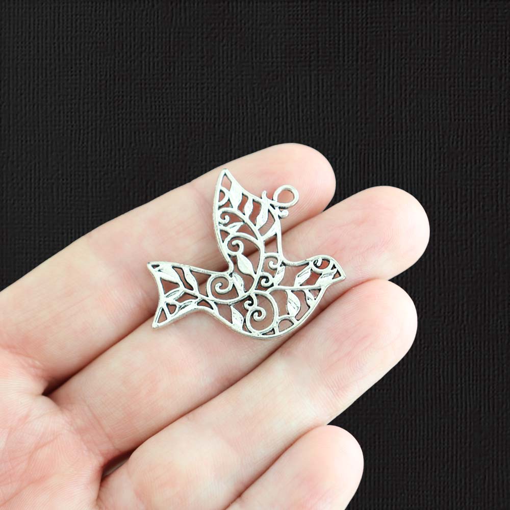 5 Bird Antique Silver Tone Charms 2 Sided - SC602