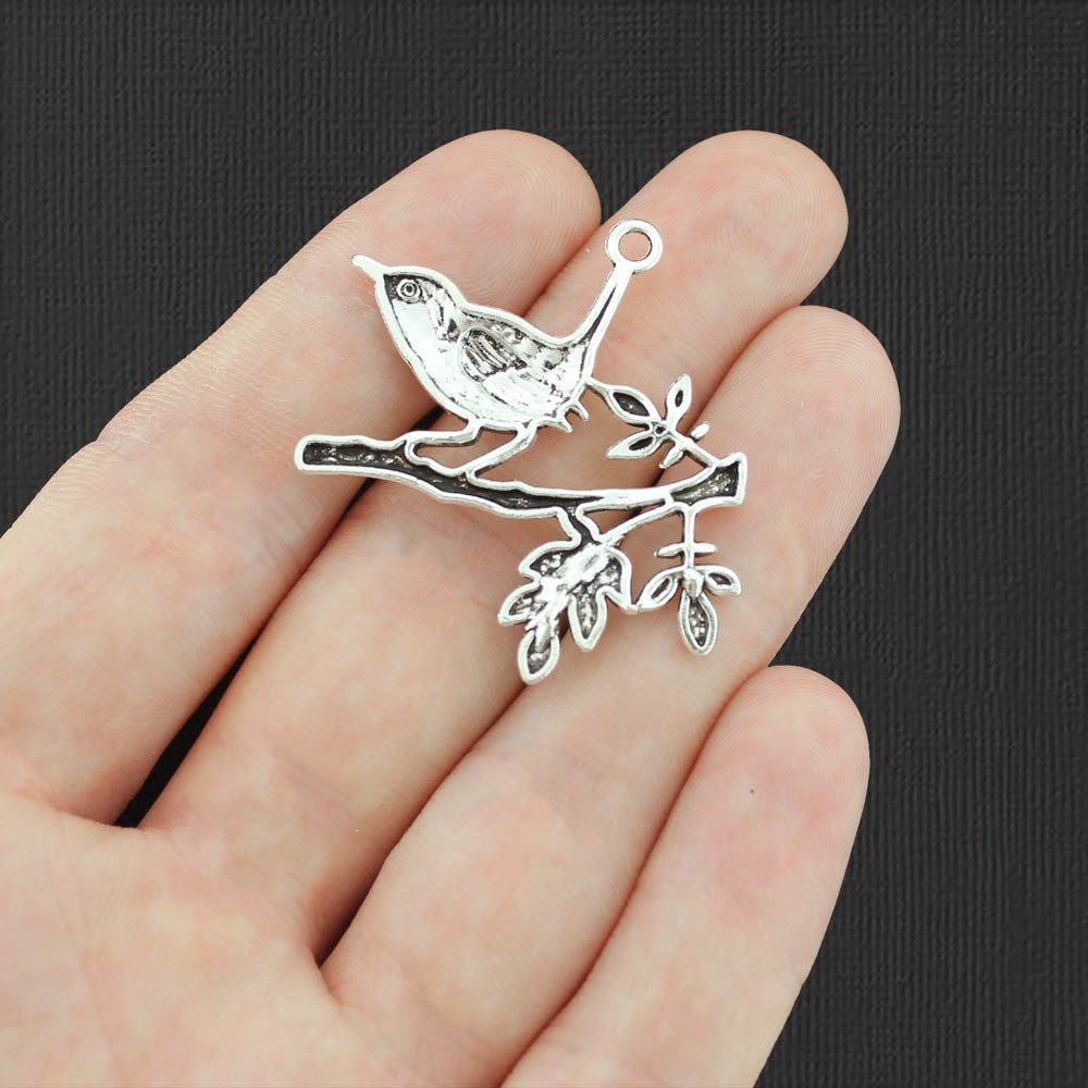 5 breloques argentées antiques d'oiseau - SC5859