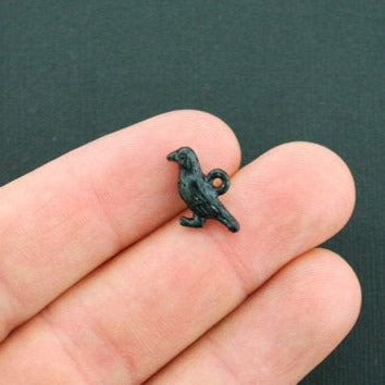 5 Bird Black Enamel Charms 2 Sided - E026