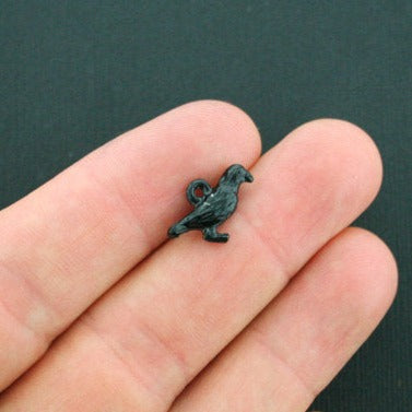 5 Bird Black Enamel Charms 2 Sided - E026