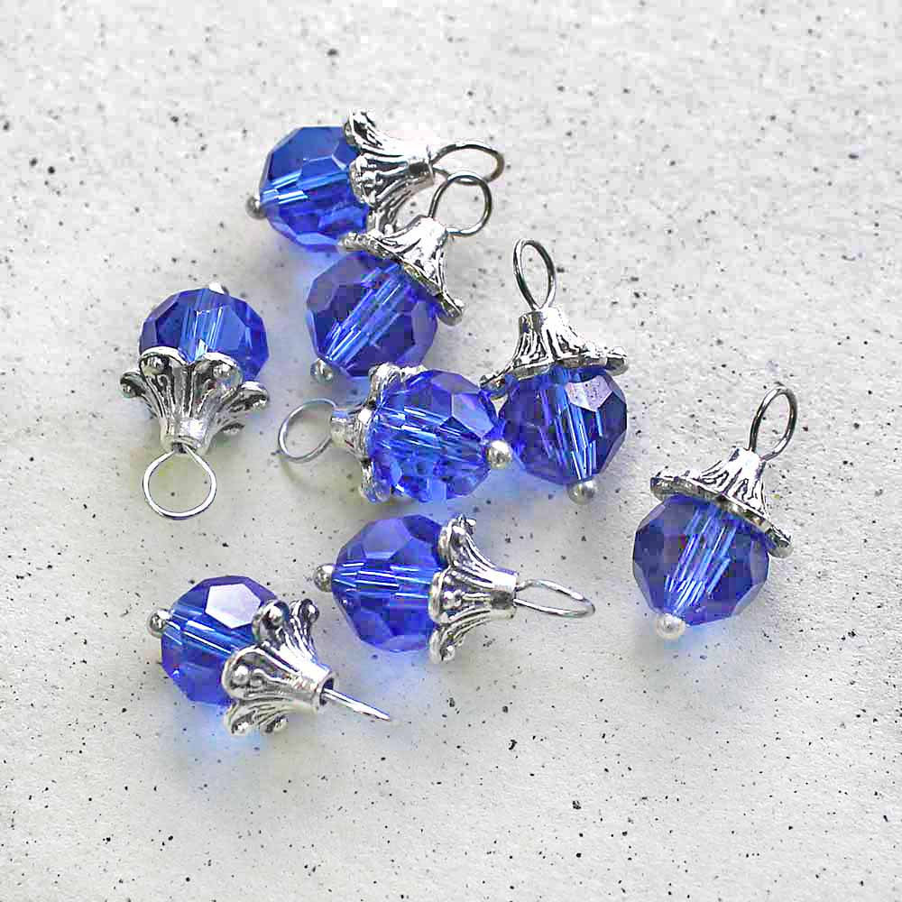5 Birthstone Faceted Glass Silver Tone Charms - 8mm - Choose Your Birthstone!