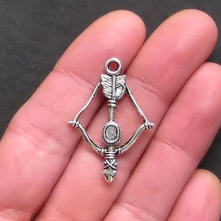 5 Bow and Arrow Antique Silver Tone Charms 2 Sided - SC670