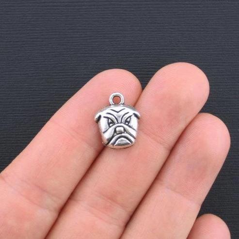 5 Bulldog Antique Silver Tone Charms - SC2701