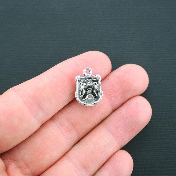 5 Bulldog Antique Silver Tone Charms - SC3572