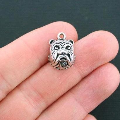 5 Bulldog Antique Silver Tone Charms - SC3572