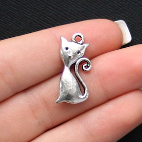 5 breloques argentées antiques de chat 3D - SC1515