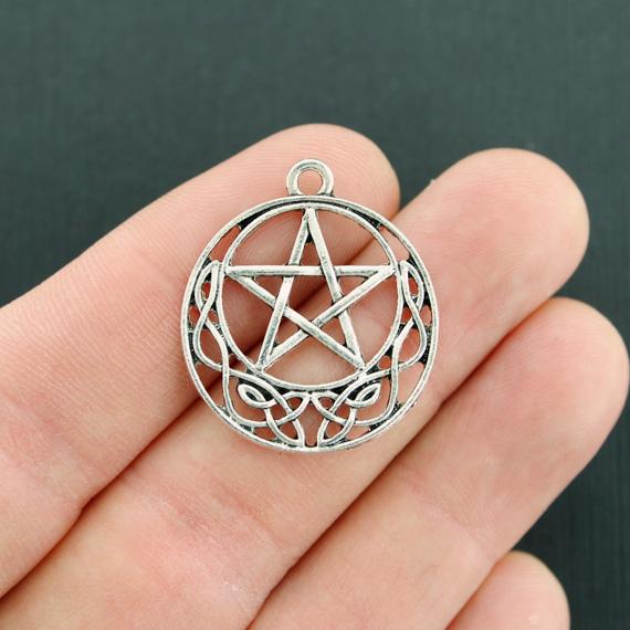 5 Celtic Knot Pentagram Antique Silver Tone Charms - SC5681