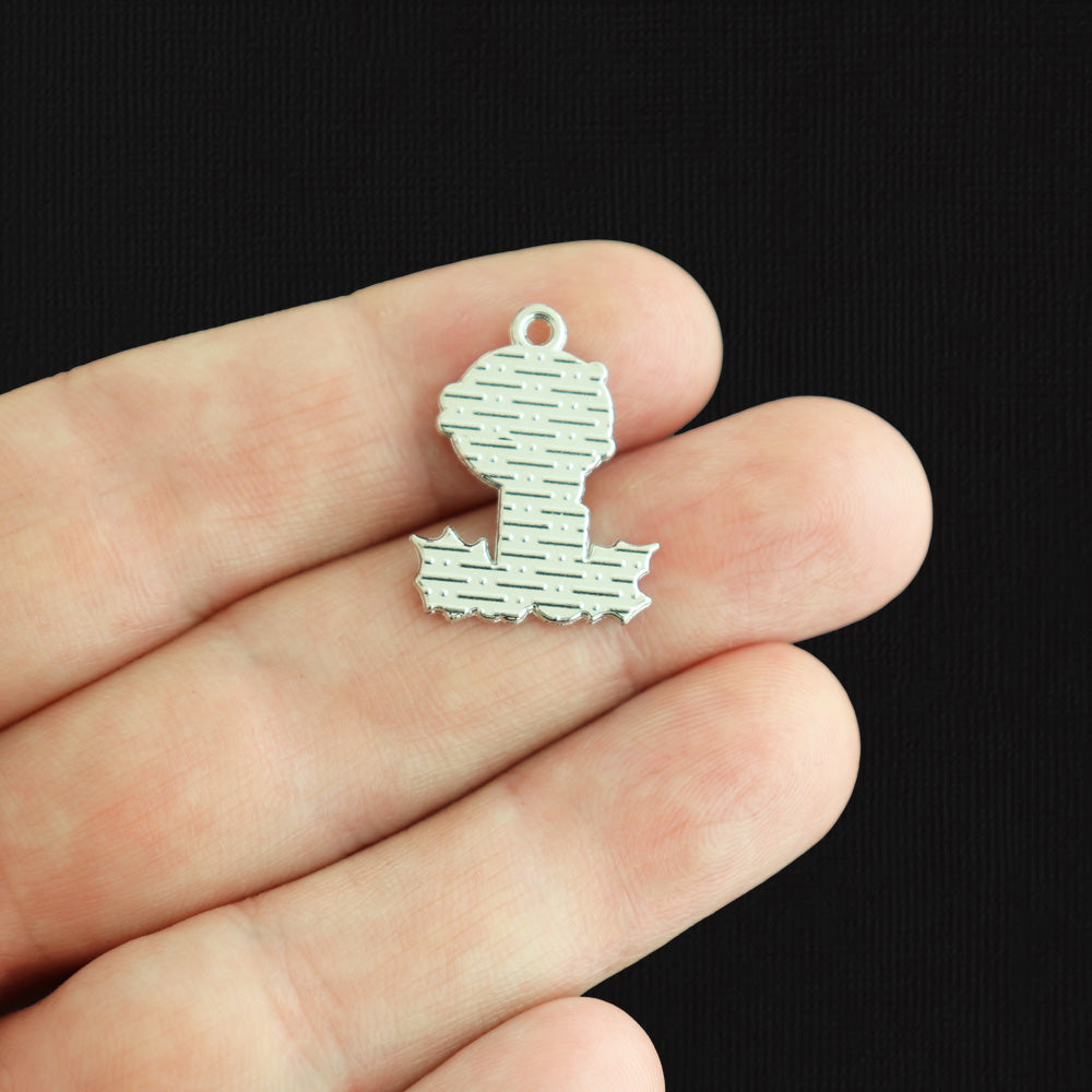 5 Christmas Candle Silver Tone Enamel Charms - E1614