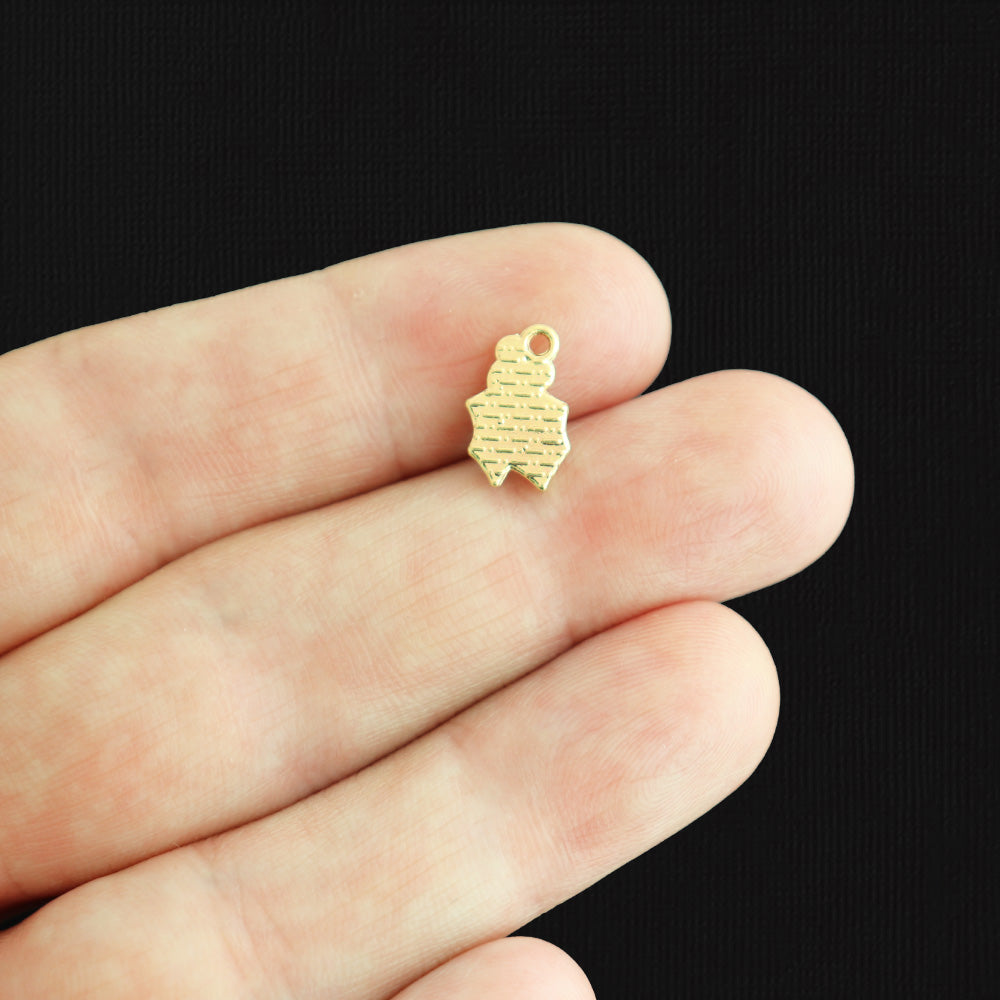 5 breloques en émail doré houx de Noël - E1289