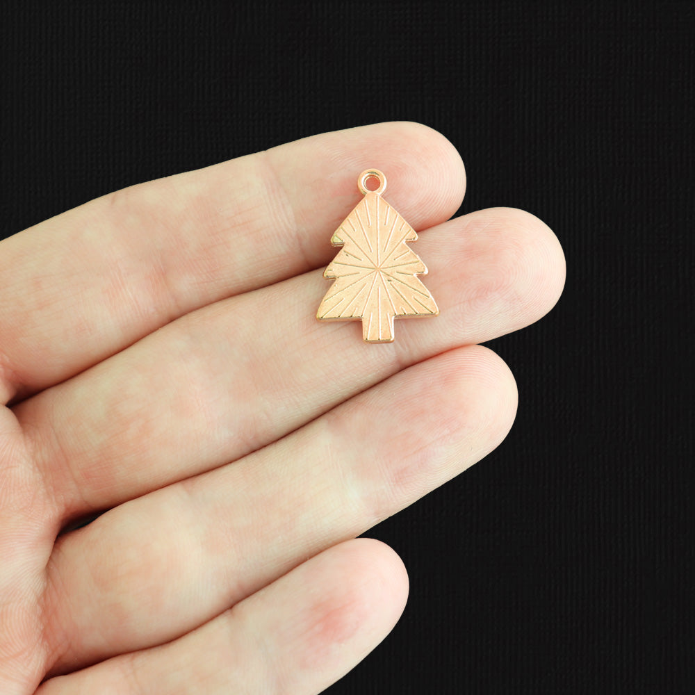 5 breloques en émail doré sapin de Noël - E451