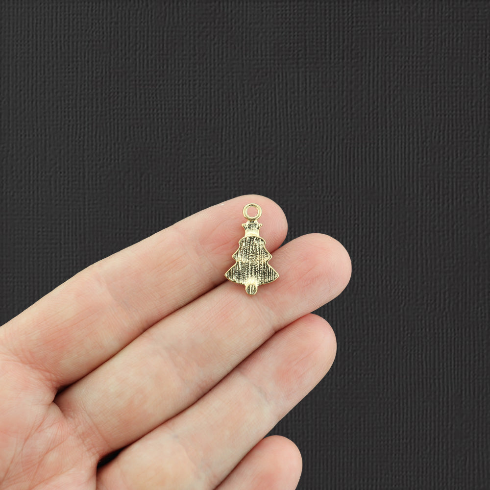 5 breloques en émail doré sapin de Noël - E915