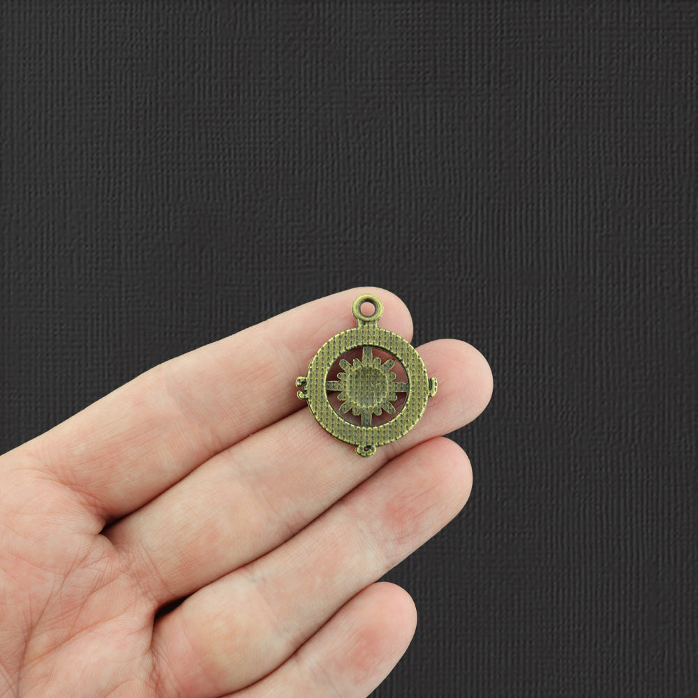 5 Compass Antique Bronze Tone Charms - BC1157