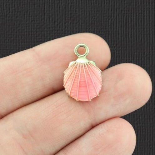 5 Coral Seashell Gold Tone Enamel Charms - E943