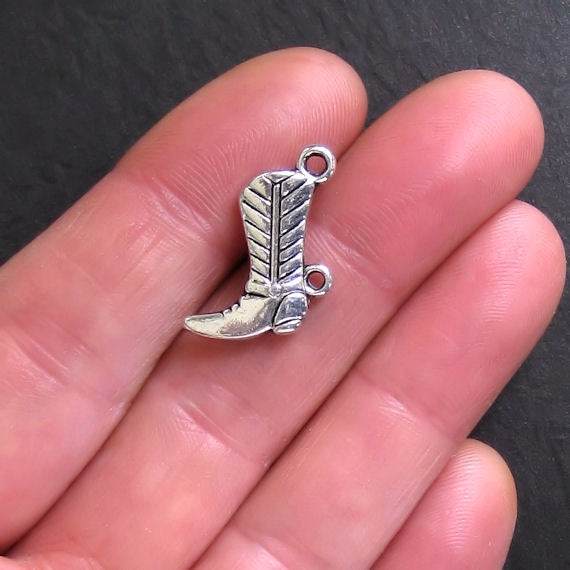 5 Cowboy Boot Antique Silver Tone Charms 2 Sided - SC108