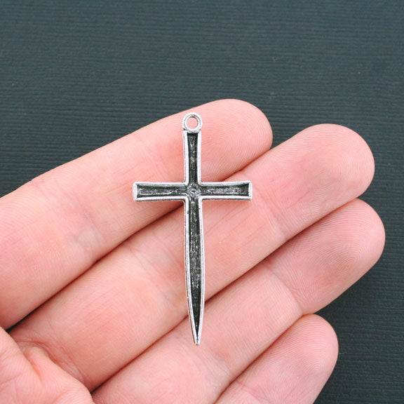 5 Cross Antique Silver Tone Charms - SC4495