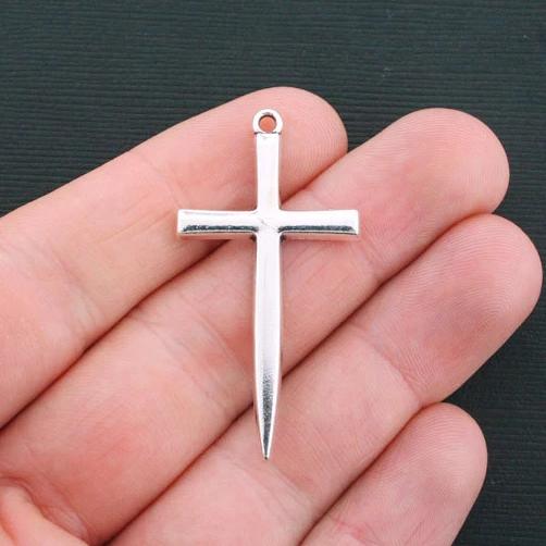 5 Cross Antique Silver Tone Charms - SC4495