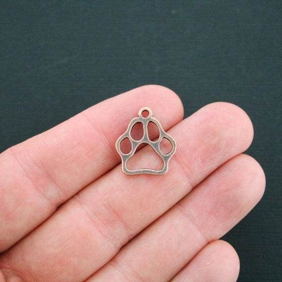 5 Dog Paw Antique Copper Tone Charms 2 Sided - BC588