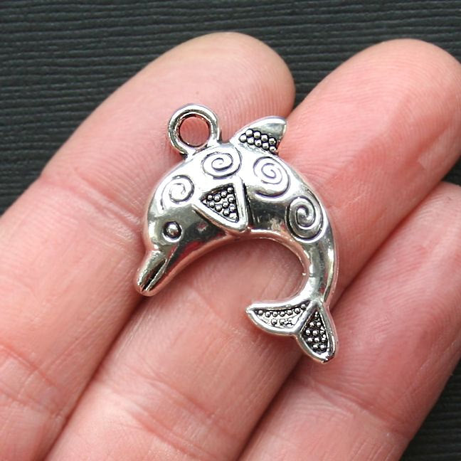 5 Dolphin Antique Silver Tone Charms - SC786