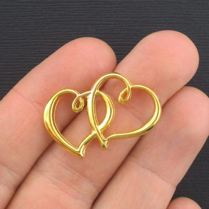 5 breloques de ton or antique connecteur double coeur 2 faces - GC263