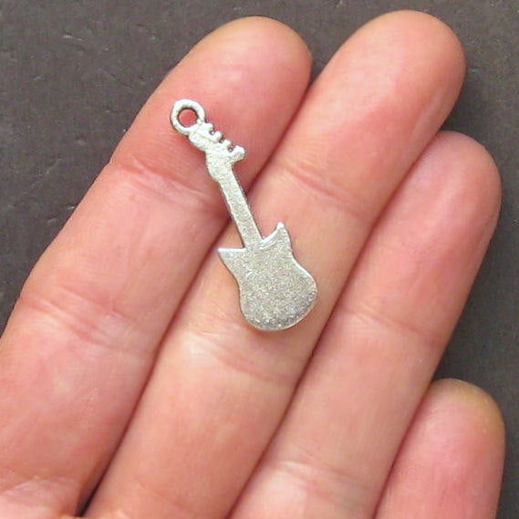 5 Electric Guitar Antique Silver Tone Charms - SC159