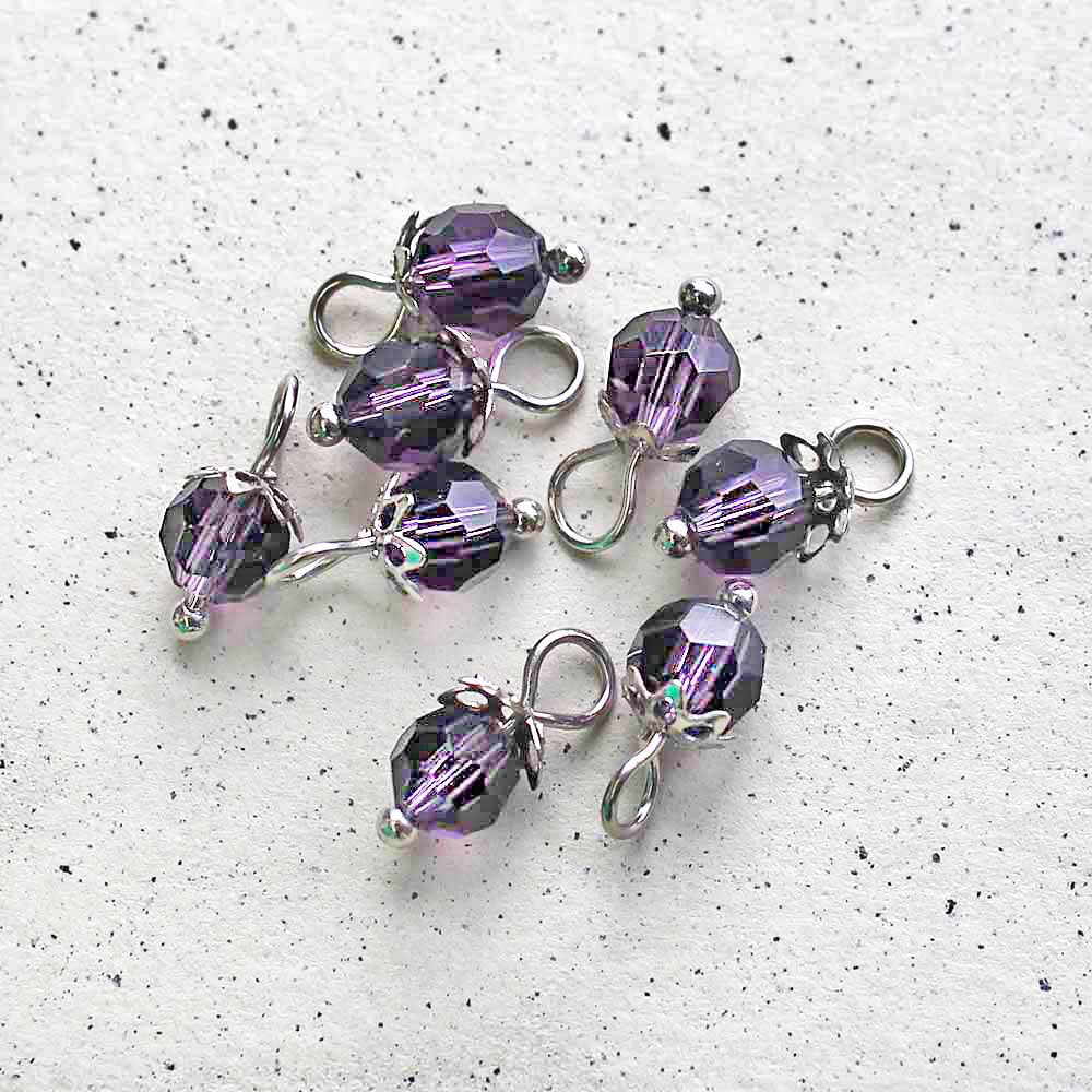 5 Faceted Glass Birthstone Silver Tone Charms - 6mm - Choose Your Birthstone!