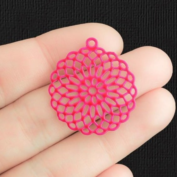 5 Filigree Mandala Pink Enamel Stainless Steel Charms 2 Sided - SSP391