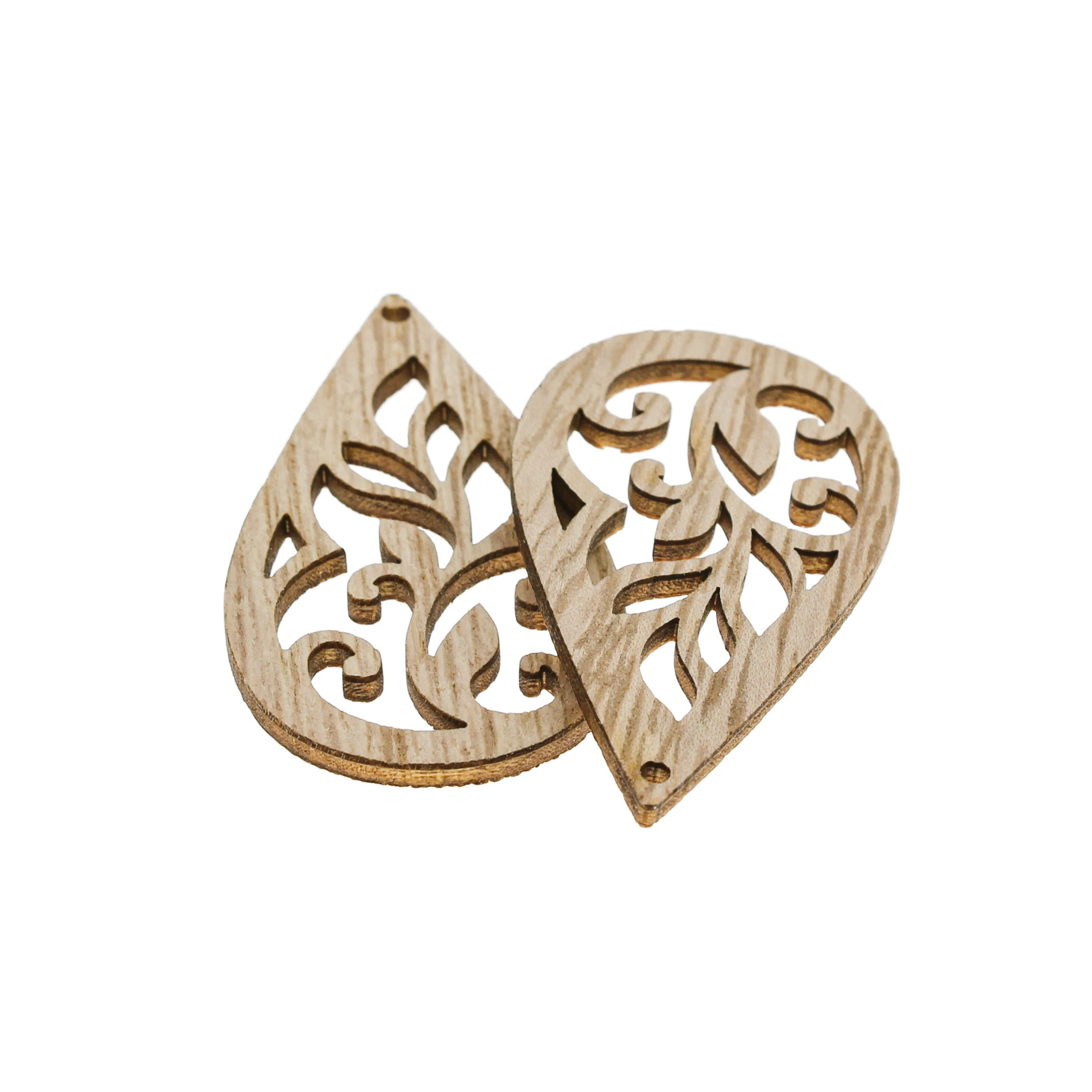 5 breloques en bois naturel en forme de larme florale - WP439