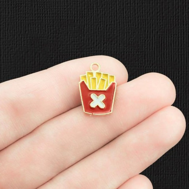 5 French Fry Gold Tone Enamel Charms - E1235