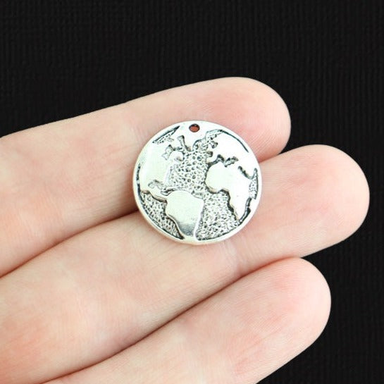 5 Globe Antique Silver Tone Charms - SC3420