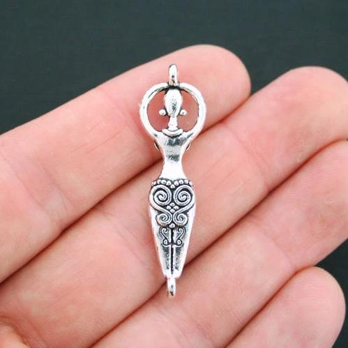 5 Goddess Connector Antique Silver Tone Charms 2 Sided - SC4211