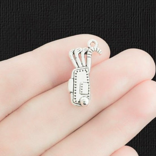 5 Golf Bag Antique Silver Tone Charms - SC3515