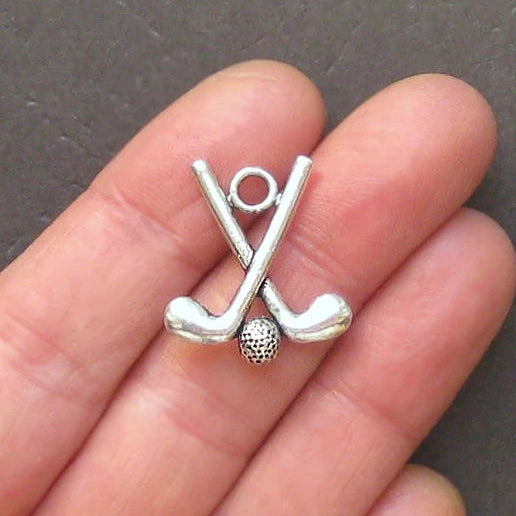 5 Golf Club Antique Silver Tone Charms 2 Sided - SC223