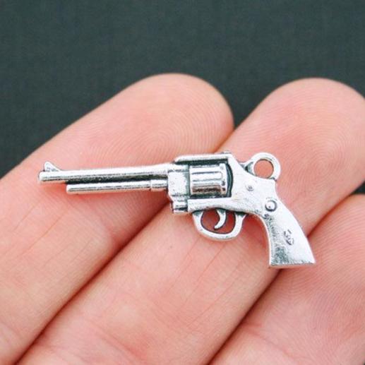 5 Gun Antique Silver Tone Charms 2 Sided - SC5089