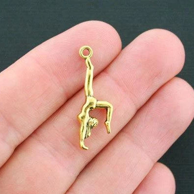 5 Gymnast Antique Gold Tone Charms 2 Sided - GC076