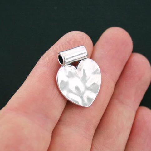 5 Heart Antique Silver Tone Charms 2 Sided - SC4655