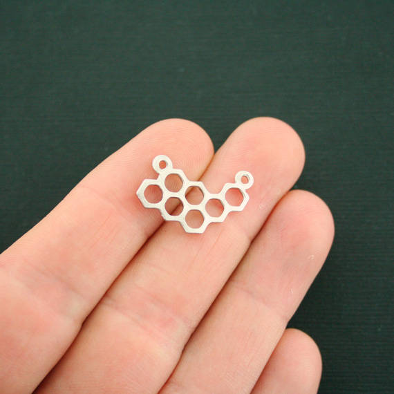 5 Honeycomb Connector Silver Tone Charms 2 Sided - SC6972