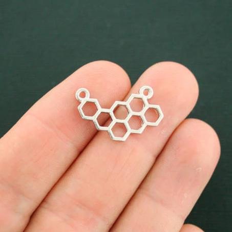 5 Honeycomb Connector Silver Tone Charms 2 Sided - SC6972