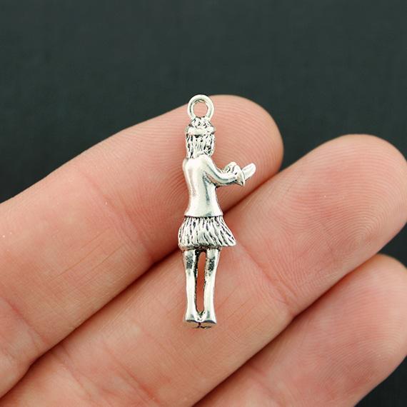 5 Hula Dancer Antique Silver Tone Charms 3D - SC1917