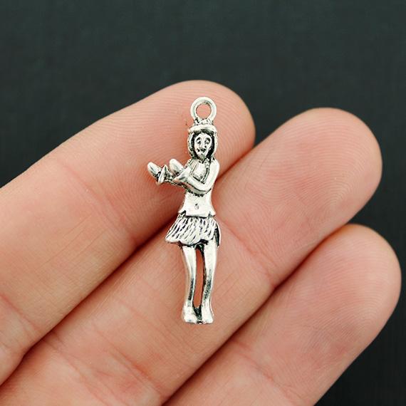 5 Hula Dancer Antique Silver Tone Charms 3D - SC1917