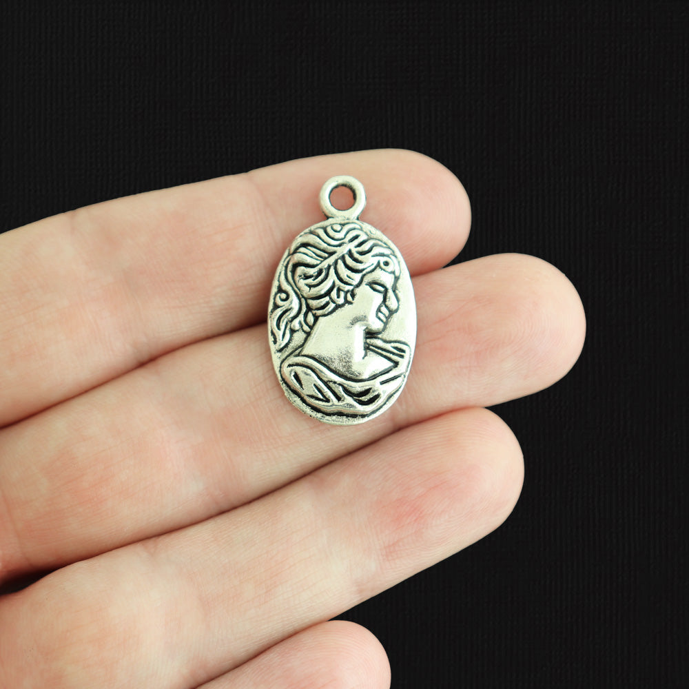 5 Lady Cameo Antique Silver Tone Charms - SC610
