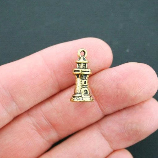 5 Lighthouse Antique Gold Tone Charms 3D - GC508