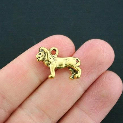 5 Lion Antique Gold Tone Charms 3D - GC102